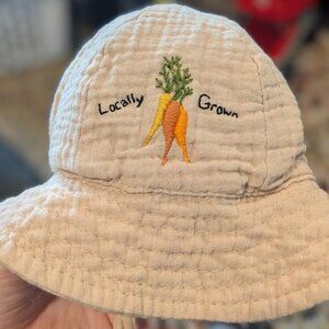 Hand Embroidered Infant "Locally Grown" Carrot garden Sunhat